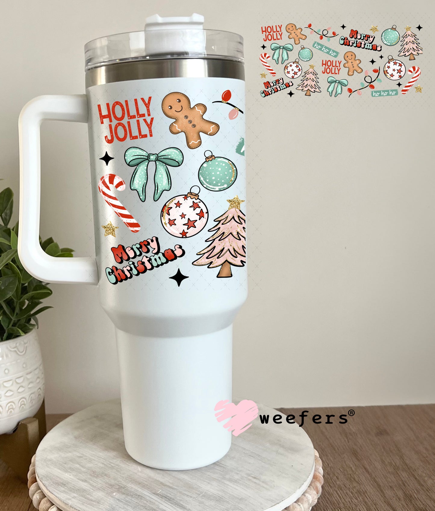 Merry Christmas Holly Jolly UV DTF Cup Wrap 40oz Tumbler Cup Wrap Weefers