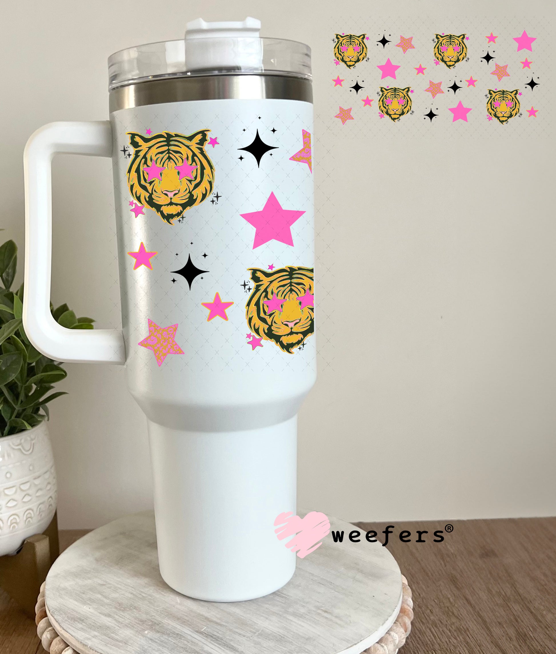 Tiger Blood Pink Star Eyes UV DTF Cup Wrap - Weefers Exclusive 40oz Tumbler Cup Wrap Weefers