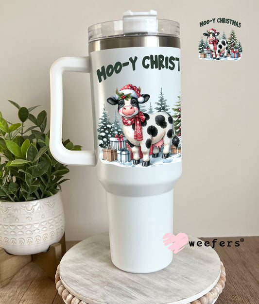 Mooy Christmas Cow UV DTF Decal 40oz Tumbler Decal Weefers