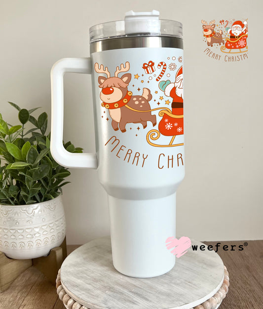 Merry Christmas Santa and Reindeer UV DTF Decal 40oz Tumbler Decal Weefers