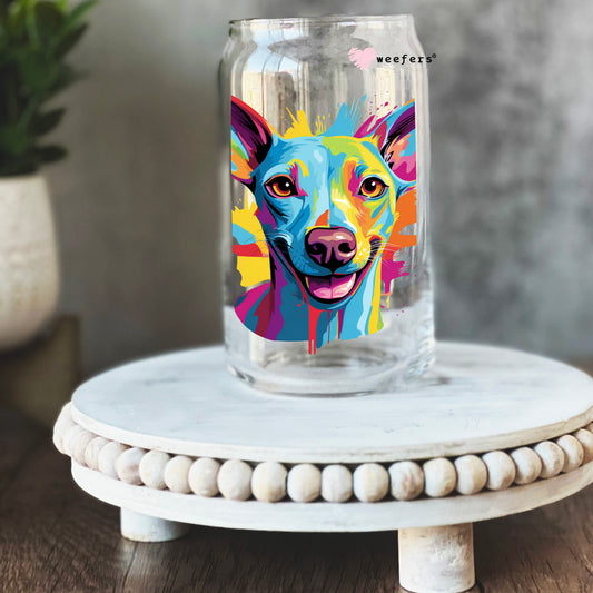 Italian Greyhound Colorful Watercolor 16oz Libbey Glass Can UV DTF or Sublimation Wrap - Decal - Weefers