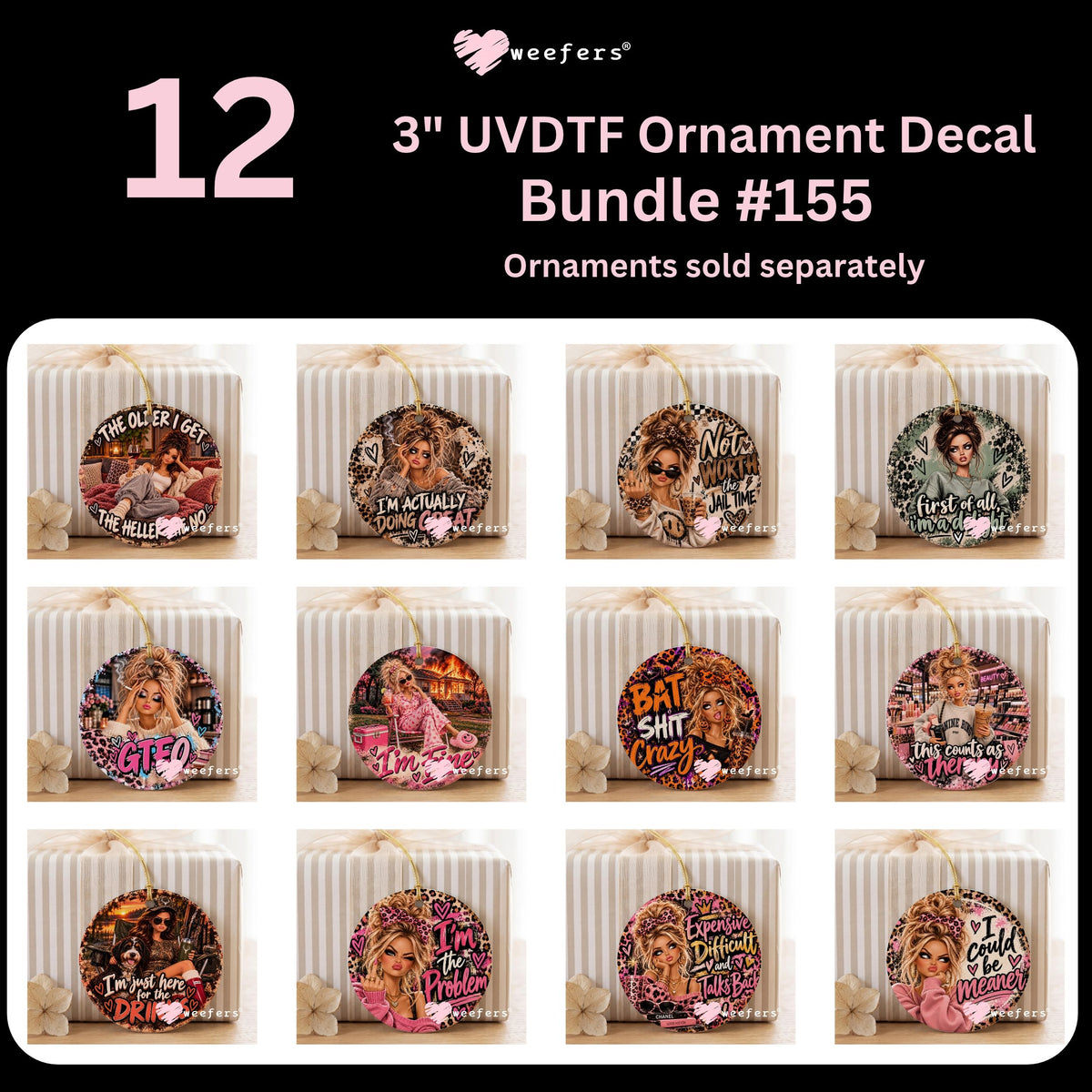 Doll Meme Ornament Bundle #155 UV DTF Decal Transfers Set of 12 Weefers