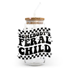 Load image into Gallery viewer, a jar with a straw in it that says somebody&#39;s feral child
