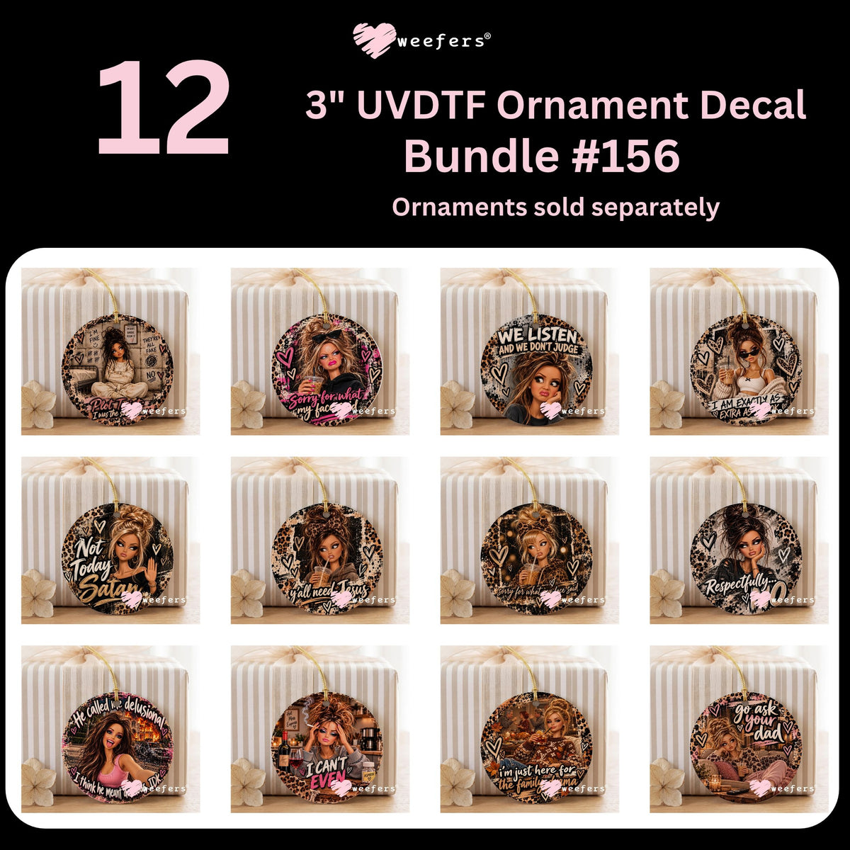 Doll Meme Ornament Bundle #156 UV DTF Decal Transfers Set of 12 Weefers