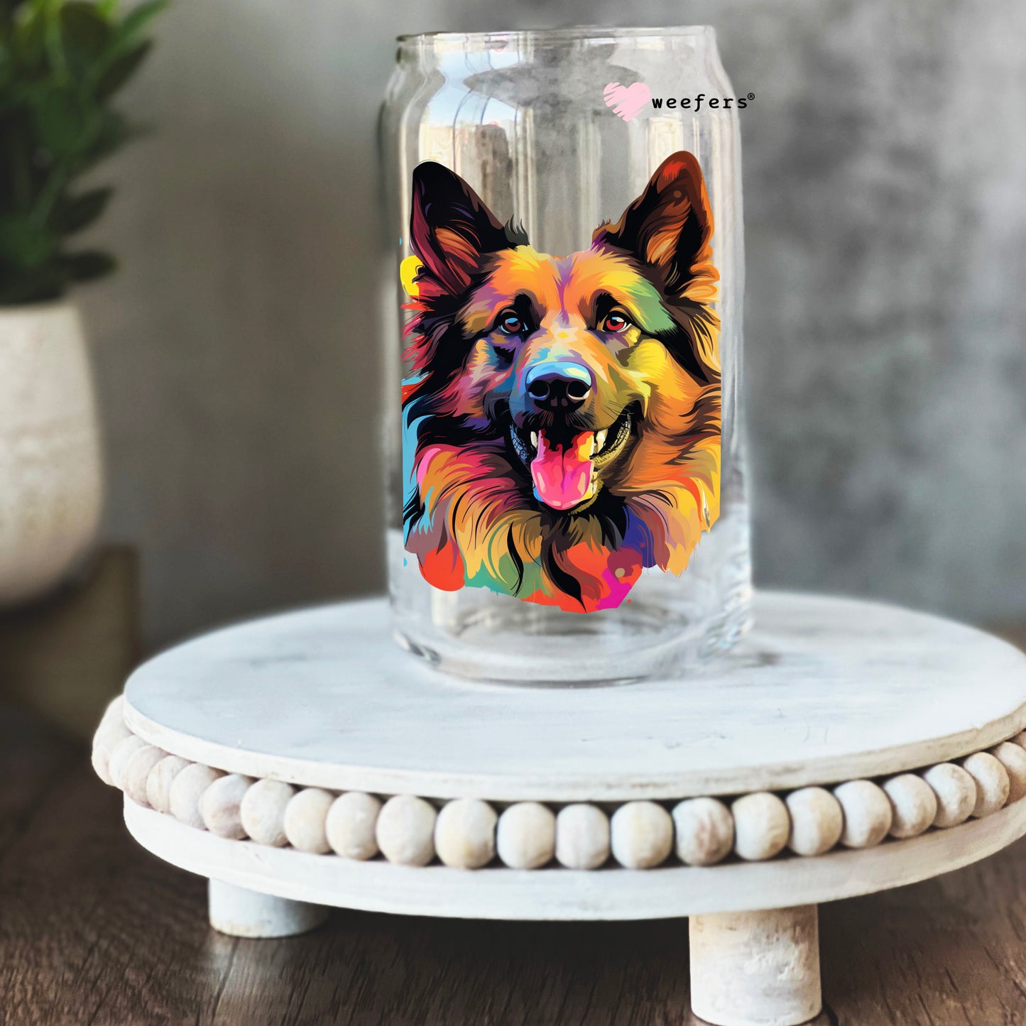 Belgian Tervuren Colorful Watercolor 16oz Libbey Glass Can UV DTF or Sublimation Wrap - Decal - Weefers