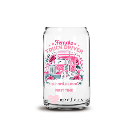 Female Truck Driver 16oz Libbey Glass Can UV DTF or Sublimation Wrap - Decal - Weefers