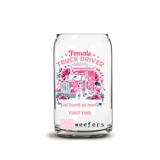 Female Truck Driver 16oz Libbey Glass Can UV DTF or Sublimation Wrap - Decal - Weefers