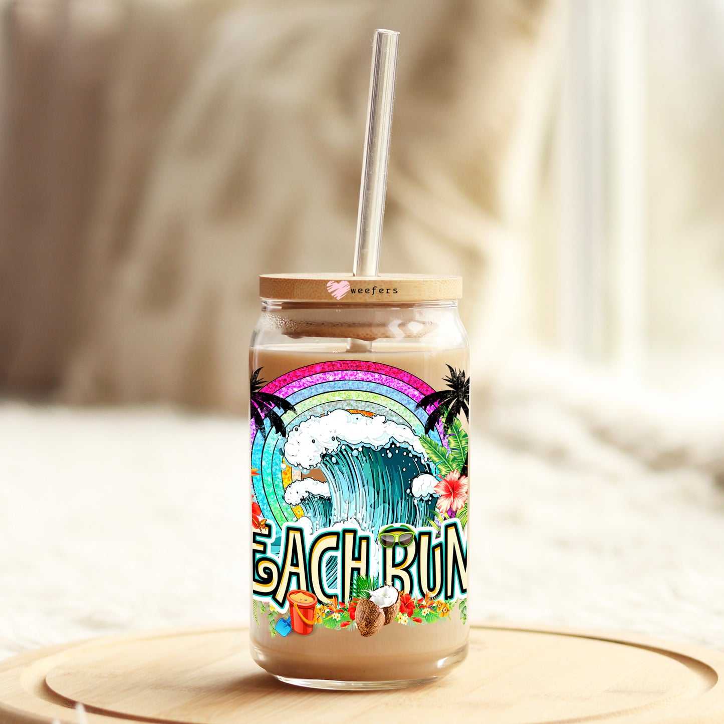 Beach Bum 16oz Libbey Glass Can UV DTF or Sublimation Wrap Decal Transfer - Weefers