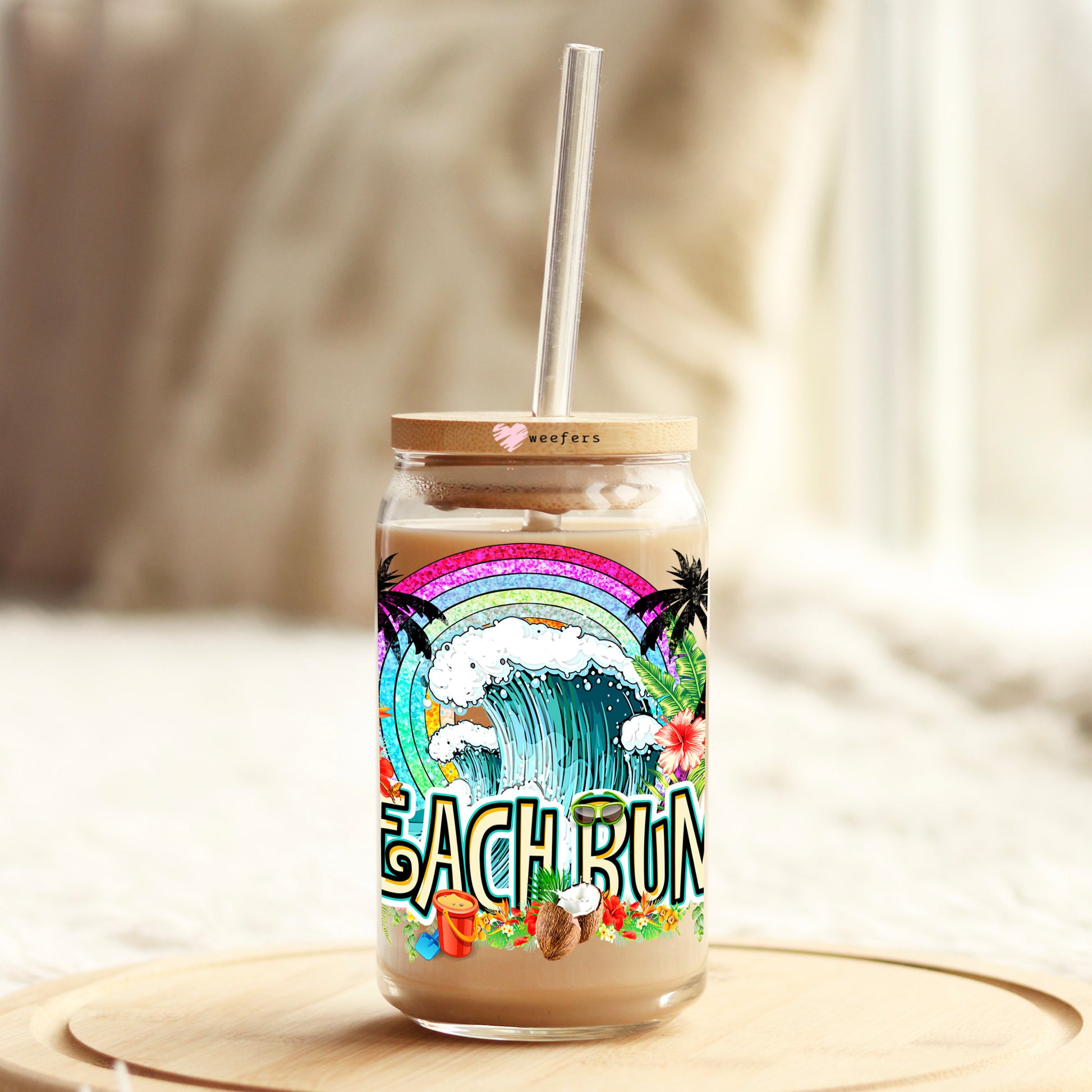 Beach Bum 16oz Libbey Glass Can UV DTF or Sublimation Wrap Decal Transfer - Weefers