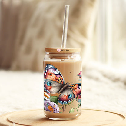 Butterfly Floral 16oz Libbey Glass Can UV DTF or Sublimation Decal Transfer - Weefers