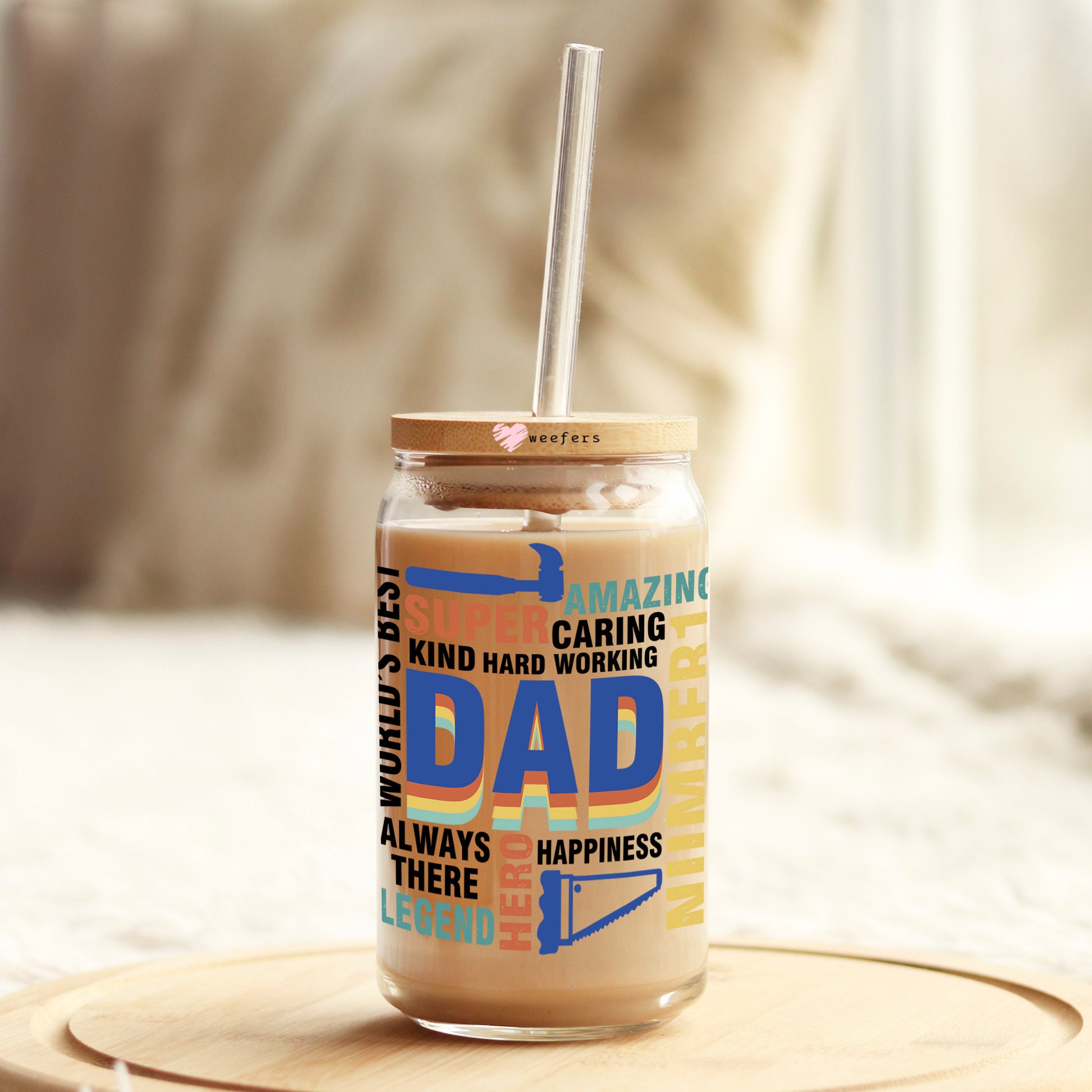 Super Dad 16oz Libbey Glass Can UV DTF or Sublimation Decal Transfer - Weefers