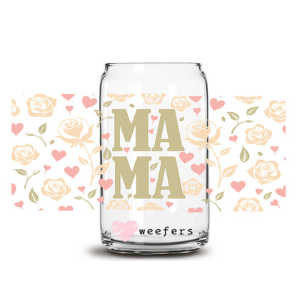 Mama Floral And Hearts 16oz Libbey Glass Can UV DTF or Sublimation Wrap Decal Transfer - Weefers