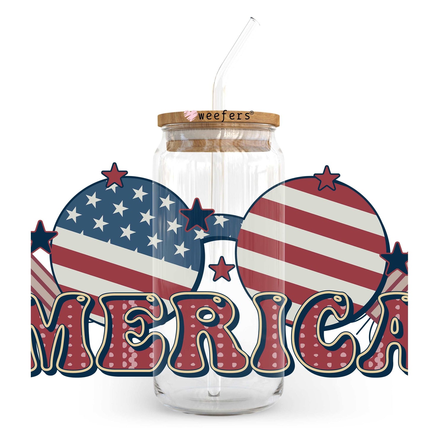 4th of July America Sunglasses 20oz Libbey Glass Can, 34oz Hip Sip, 40oz Tumbler UV DTF or Sublimation Decal Transfer - Weefers