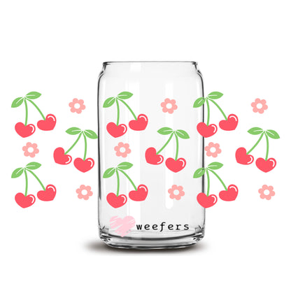 Cherry Flowers 16oz Libbey Glass Can UV DTF or Sublimation Wrap Decal Transfer - Weefers