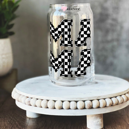 MaMa Stacked Black Checkered 16oz Libbey Glass Can UV DTF or Sublimation Wrap - Decal - Weefers