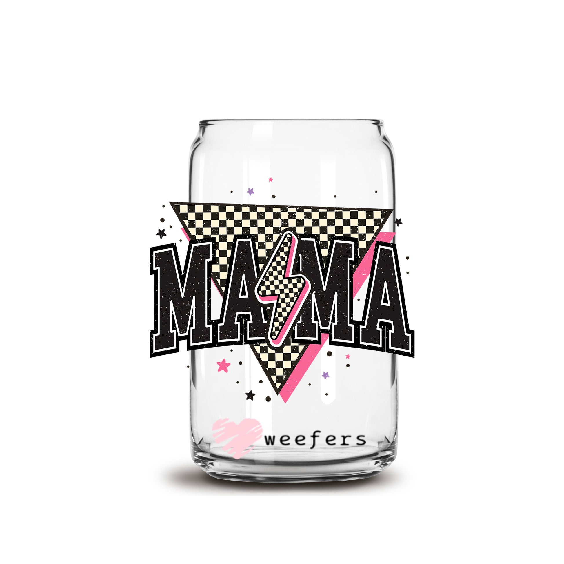 Retro Checkered Mama 16oz Libbey Glass Can UV DTF or Sublimation Wrap Decal Transfer - Weefers