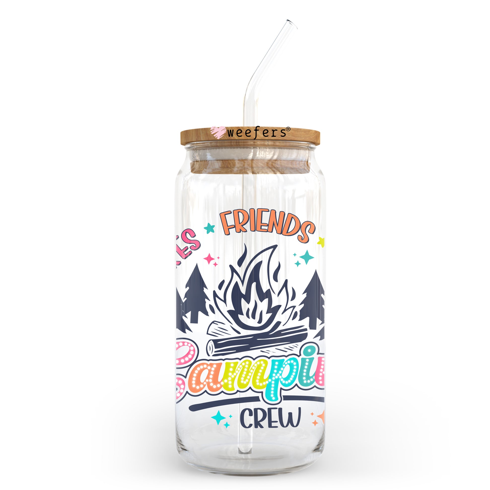 Fire Friends Fun Camping Crew 20oz Libbey Glass Can, 34oz Hip Sip, 40oz Tumbler, 24oz Cold Cup UV DTF or Sublimation Decal Transfer - Weefers