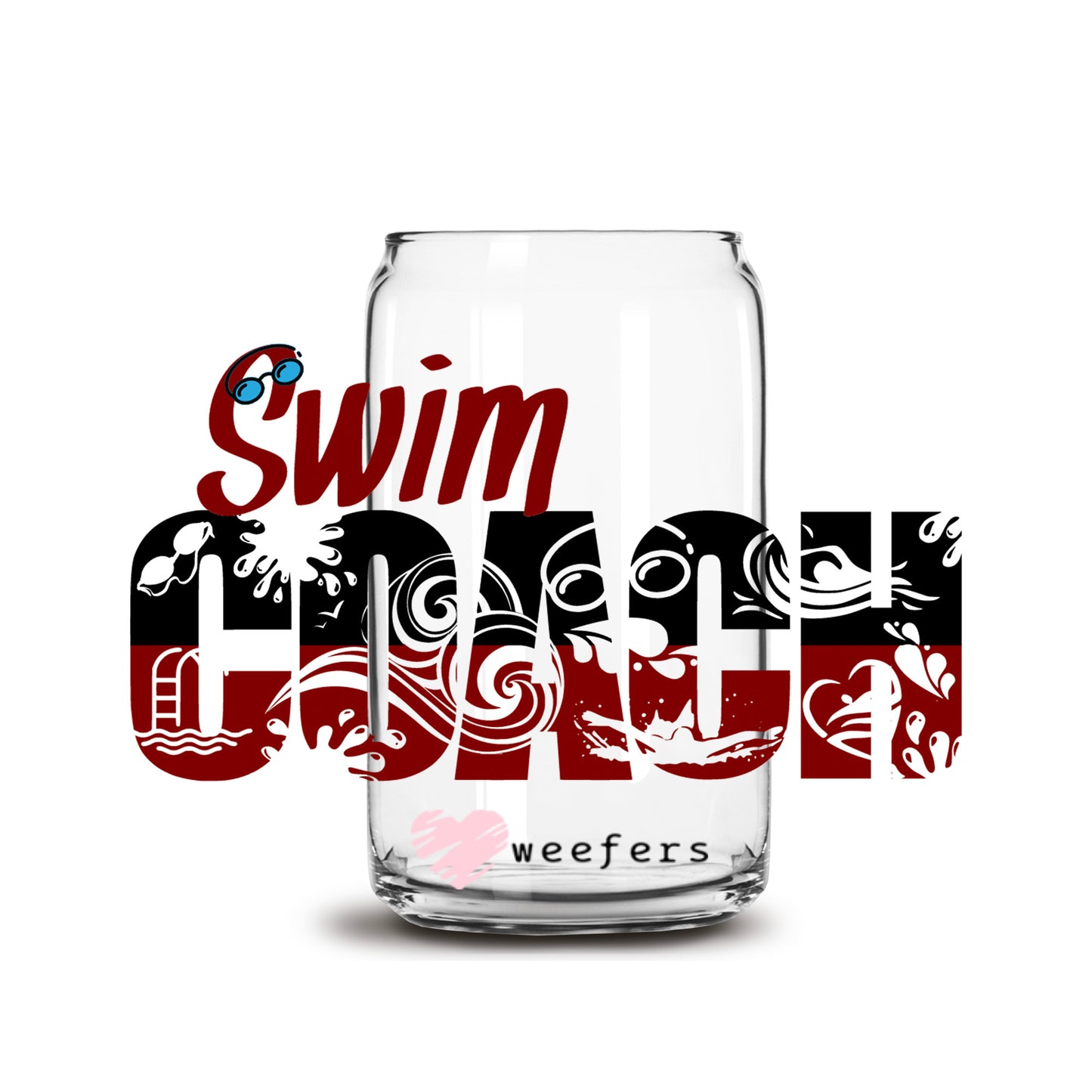 Swim Coach 16oz Libbey Glass Can UV DTF or Sublimation Wrap - Decal Transfers - Weefers