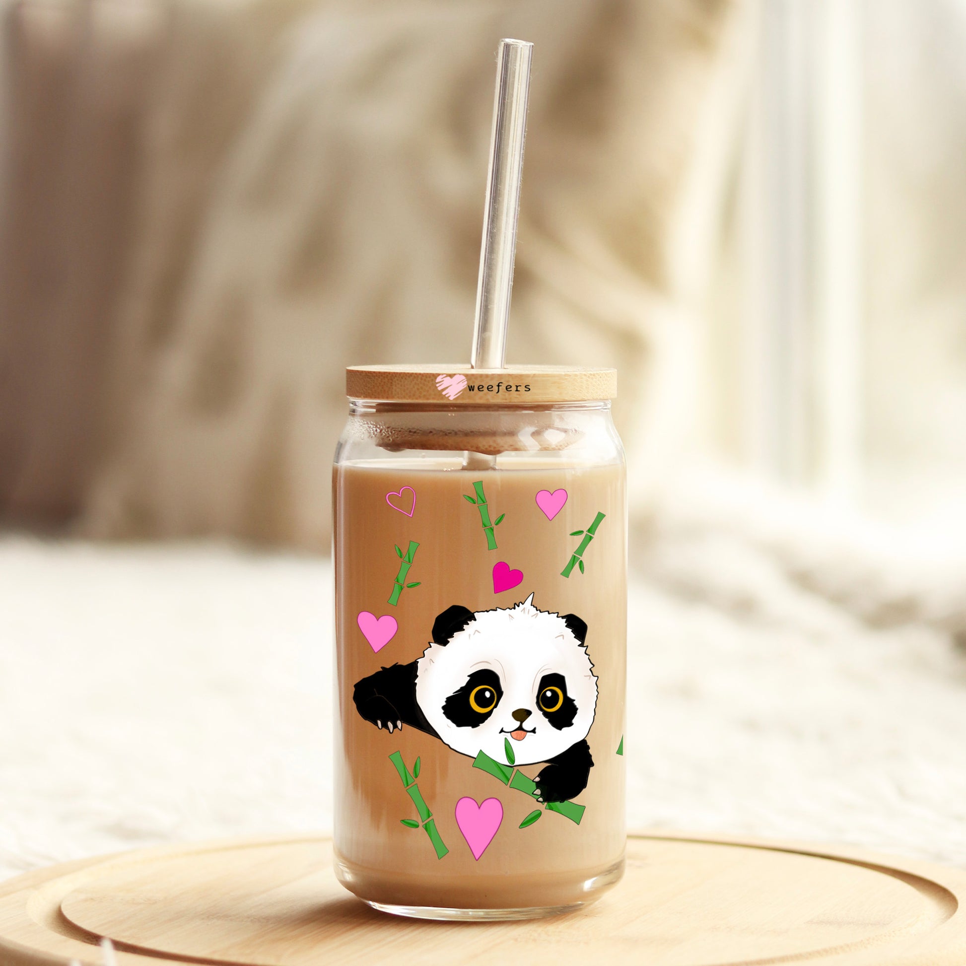 Playful Panda Bears 16oz Libbey Glass Can UV DTF or Sublimation Wrap - Transfer - Weefers