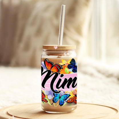 Mimi Colorful Butterflies 16oz Libbey Glass Can UV DTF or Sublimation Wrap Decal Transfer - Weefers