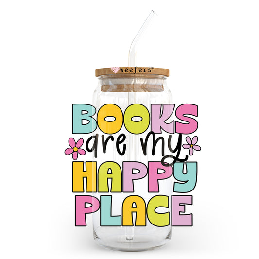 Books Are My Happy Place 20oz Libbey Glass Can, 34oz Hip Sip, 40oz Tumbler, 24oz Cold Cup UV DTF or Sublimation Decal Transfer - Weefers