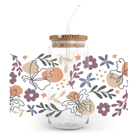 Abstract Butterflies and Florals 20oz Libbey Glass Can UV DTF or Sublimation Wrap - Decal - Weefers