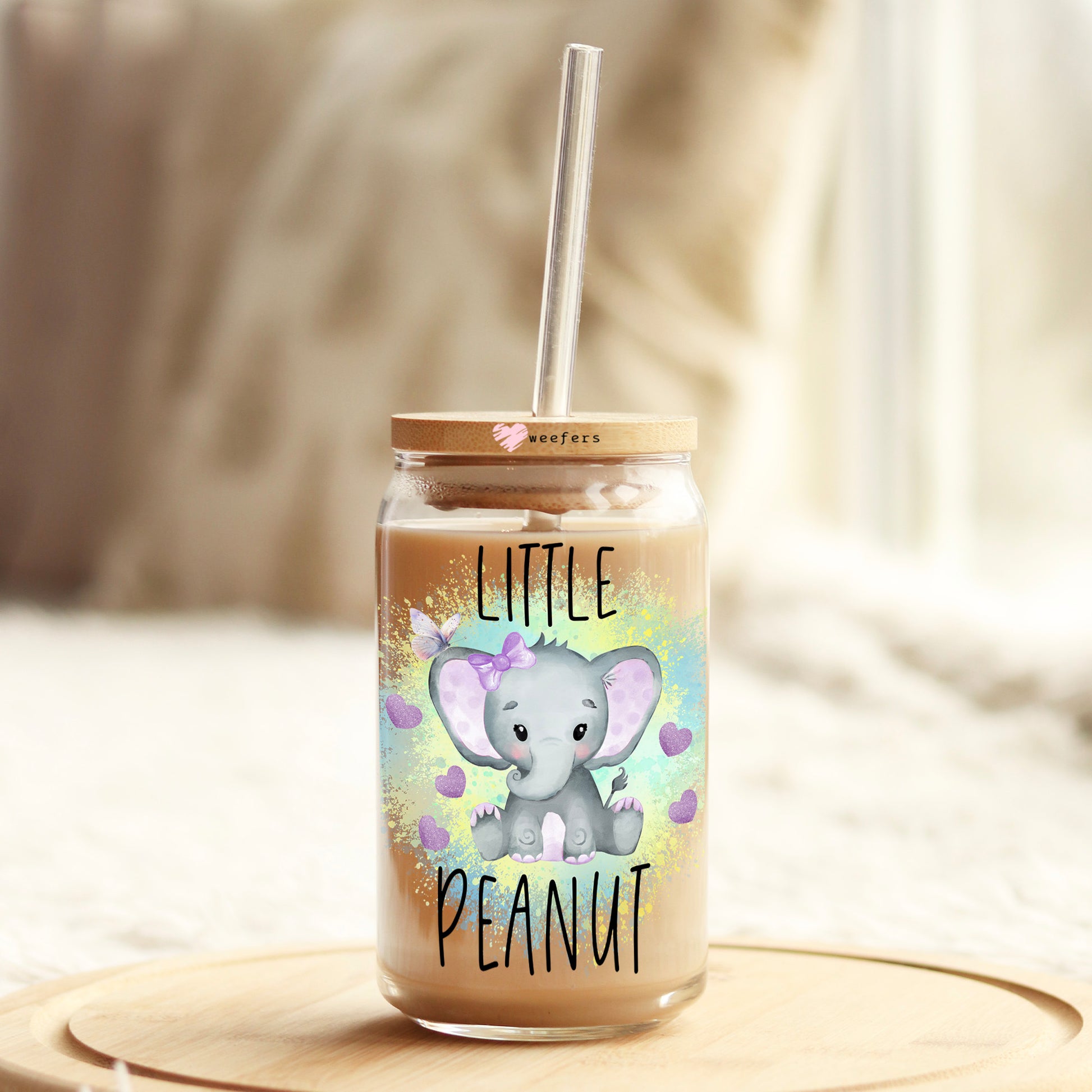 Little Peanut Elephant 16oz Libbey Glass Can UV DTF or Sublimation Wrap - Decal Transfer - Weefers