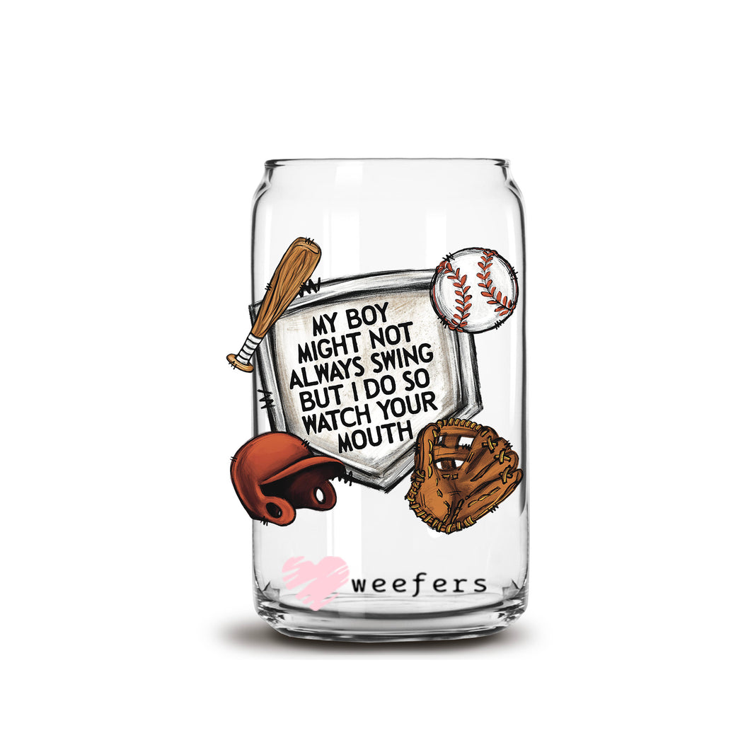 a glass jar with a picture of a baseball bat, glove and ball