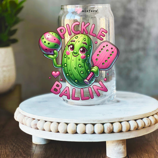 Pickle Ballin Pink Pickle 16oz Libbey Glass Can UV DTF or Sublimation Wrap Decal Transfer - Weefers