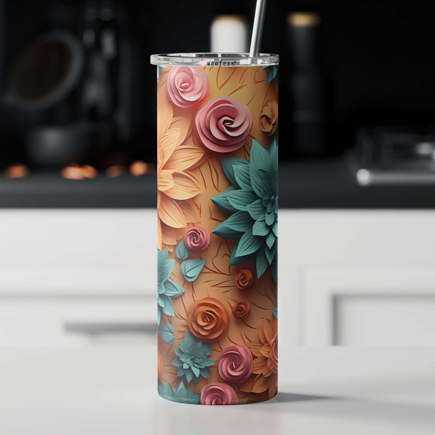 20oz Skinny Tumbler Wrap - 3D Rust Autumn Teals - Weefers