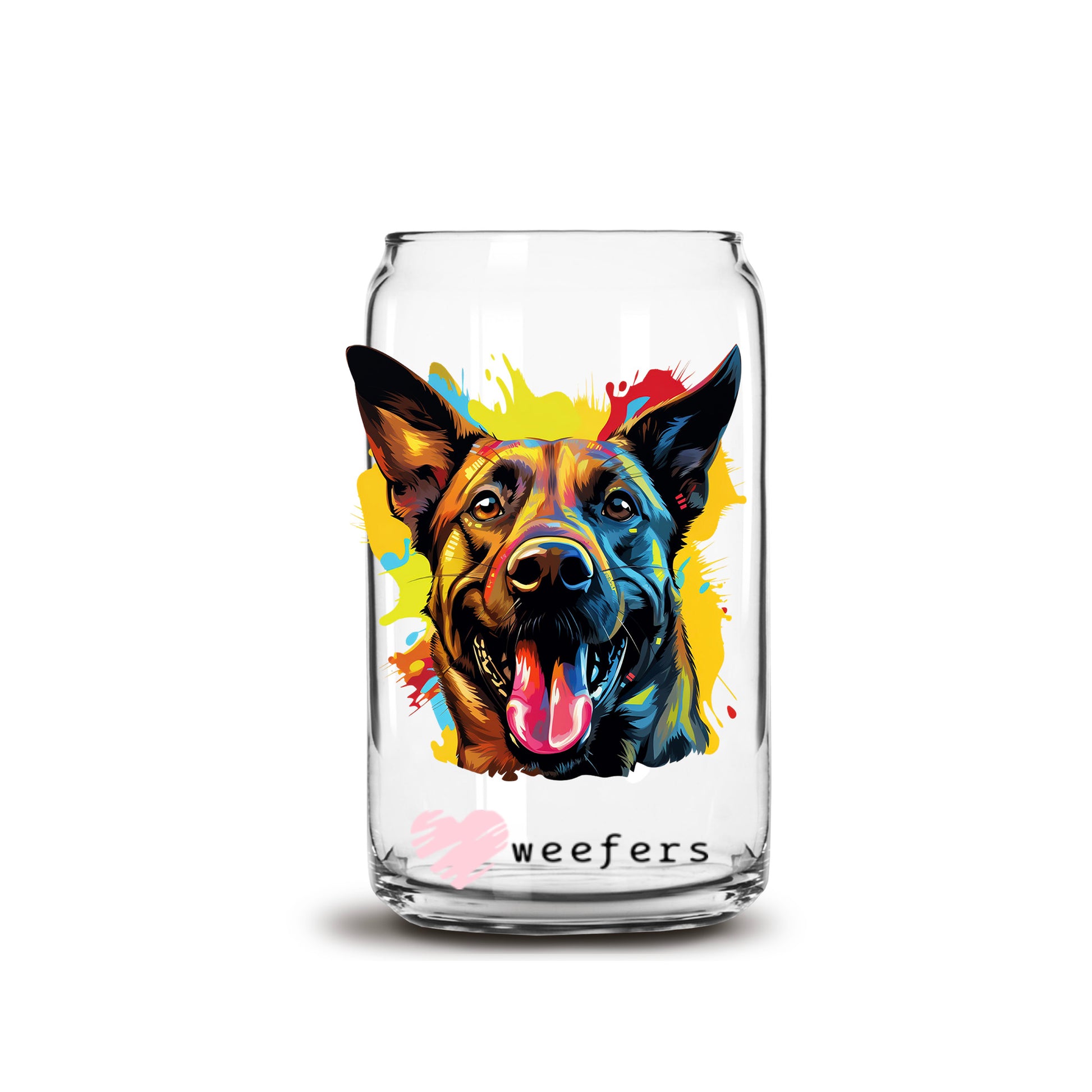 Belgian Malinois Colorful Watercolor 16oz Libbey Glass Can UV DTF or Sublimation Wrap - Decal - Weefers