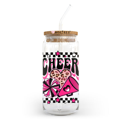 Cheer Hot Pink and Black 20oz Libbey Glass Can UV DTF or Sublimation Wrap - Decal Transfer - Weefers