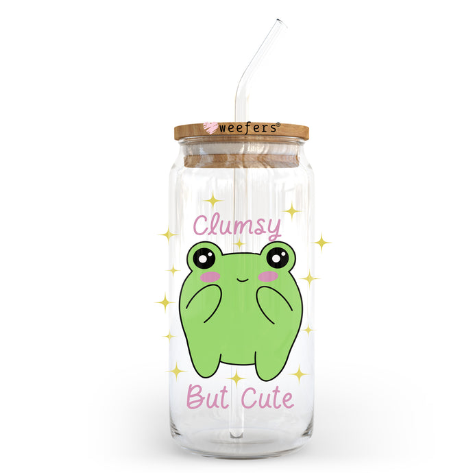 a glass jar with a straw in it that says chumsy but cute