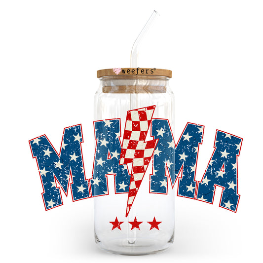 Mama Lightening bolt 4th of July  20oz Libbey Glass Can, 34oz Hip Sip, 40oz Tumbler, 24oz Cold Cup UV DTF or Sublimation Decal Transfer - Weefers