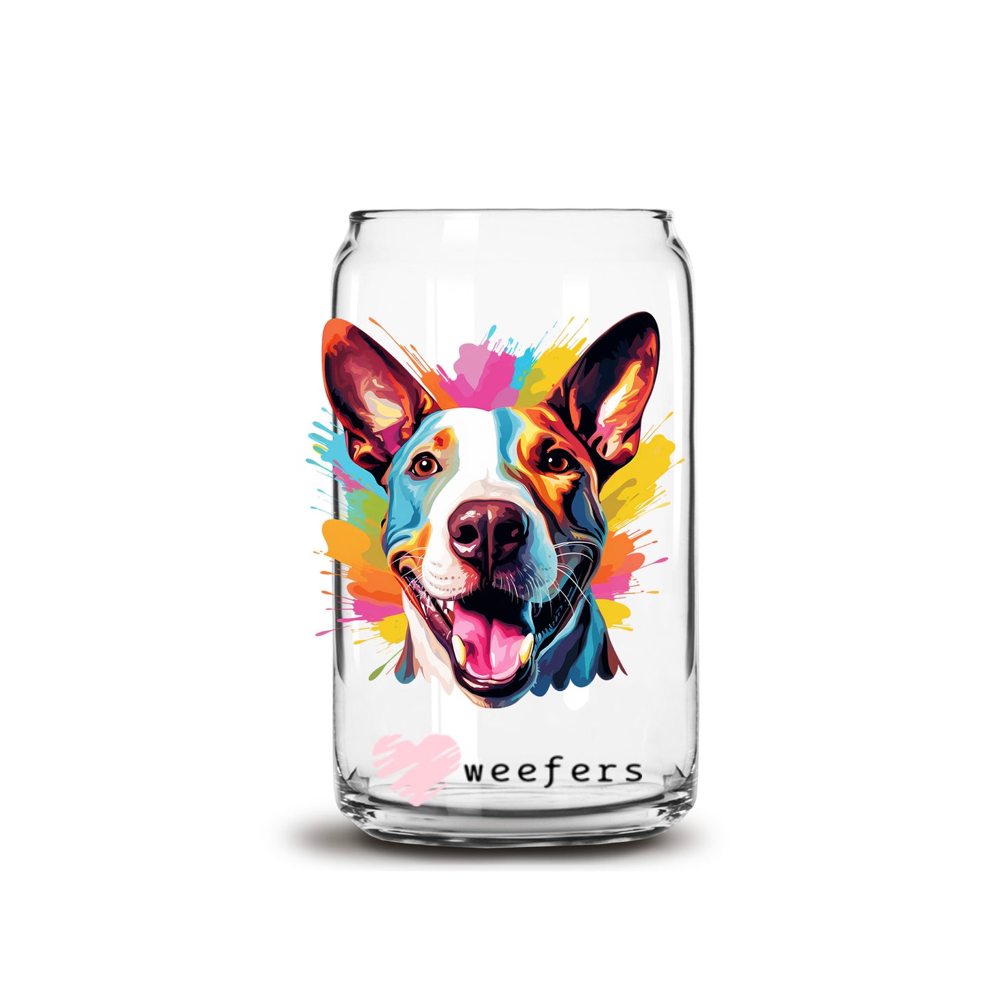 Bull Terrier Colorful Watercolor 16oz Libbey Glass Can UV DTF or Sublimation Wrap - Decal - Weefers