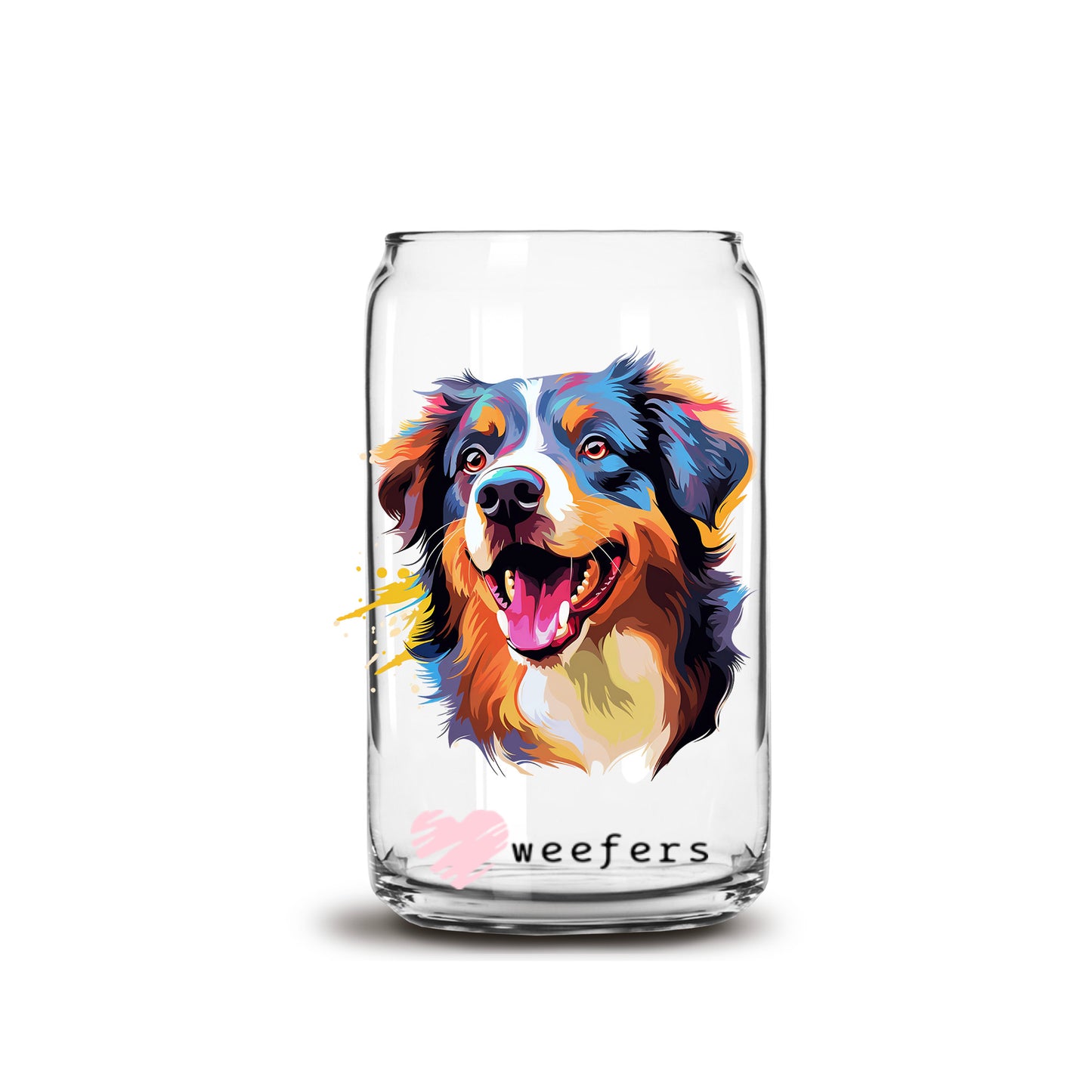 Australian Shepherd Colorful Watercolor 16oz Libbey Glass Can UV DTF or Sublimation Wrap - Decal - Weefers