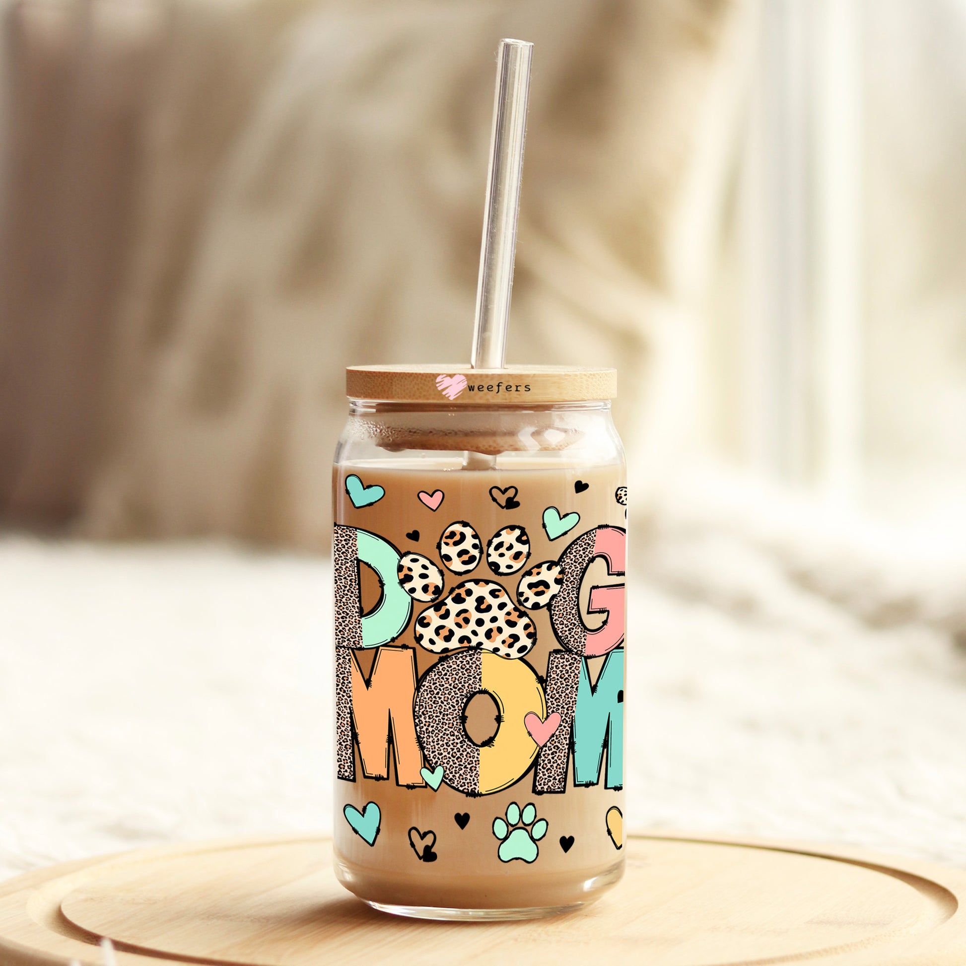 Dog Mom Cheetah Print 16oz Libbey Glass Can UV DTF or Sublimation Wrap Decal Transfer - Weefers