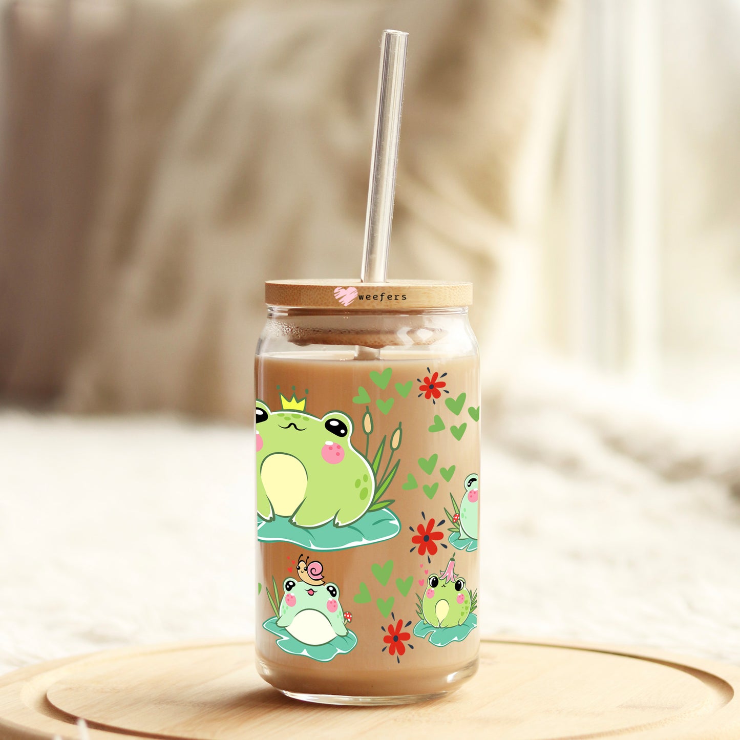 Cute Frogs 16oz Libbey Glass Can UV DTF or Sublimation Wrap - Transfer - Weefers