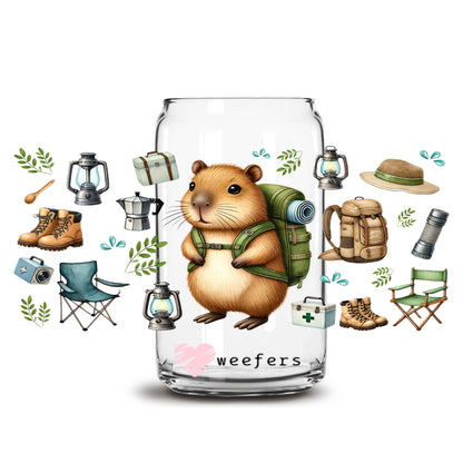 Camping Capybara 16oz Libbey Glass Can UV DTF or Sublimation Wrap Decal Transfer - Weefers