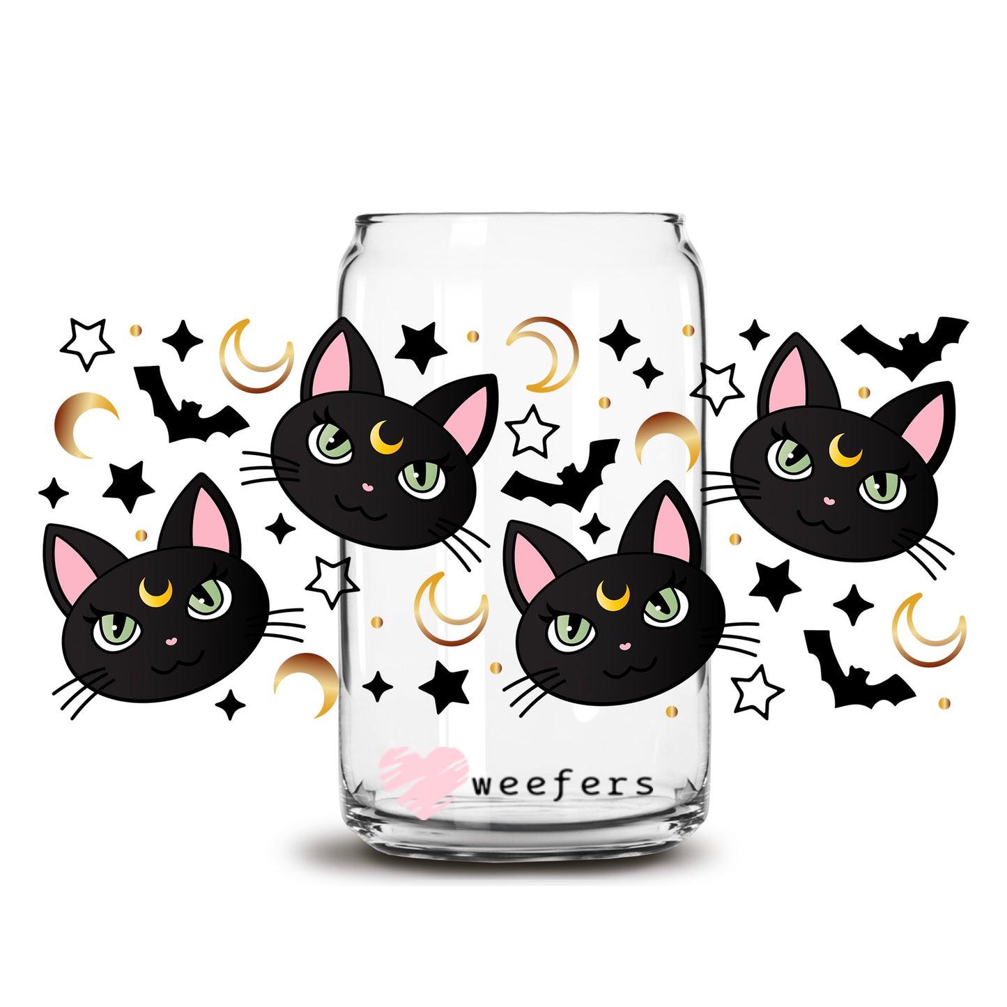 Lunar Cats 16oz Libbey Glass Can UV DTF or Sublimation Wrap Decal Transfer - Weefers