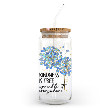 Kindness is Free 20oz Libbey Glass Can UV DTF or Sublimation Wrap - Decal Transfer - Weefers