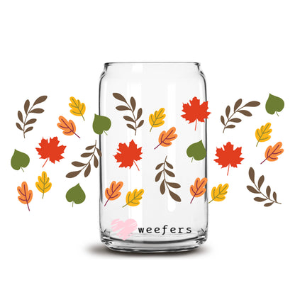 Falling Leaves  16oz Libbey Glass Can UV DTF or Sublimation Wrap - Transfer - Weefers