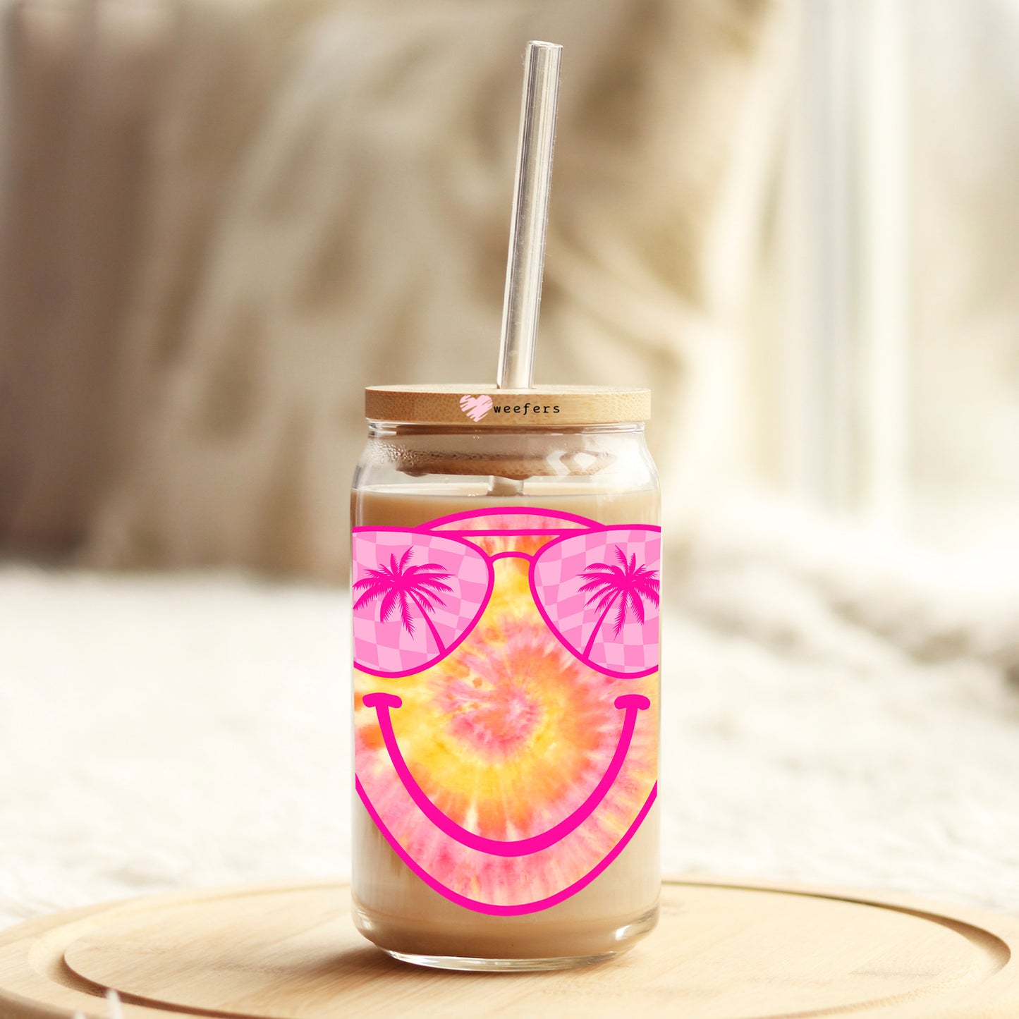 Summer Smile Face 16oz Libbey Glass Can UV DTF or Sublimation Wrap Decal Transfer - Weefers