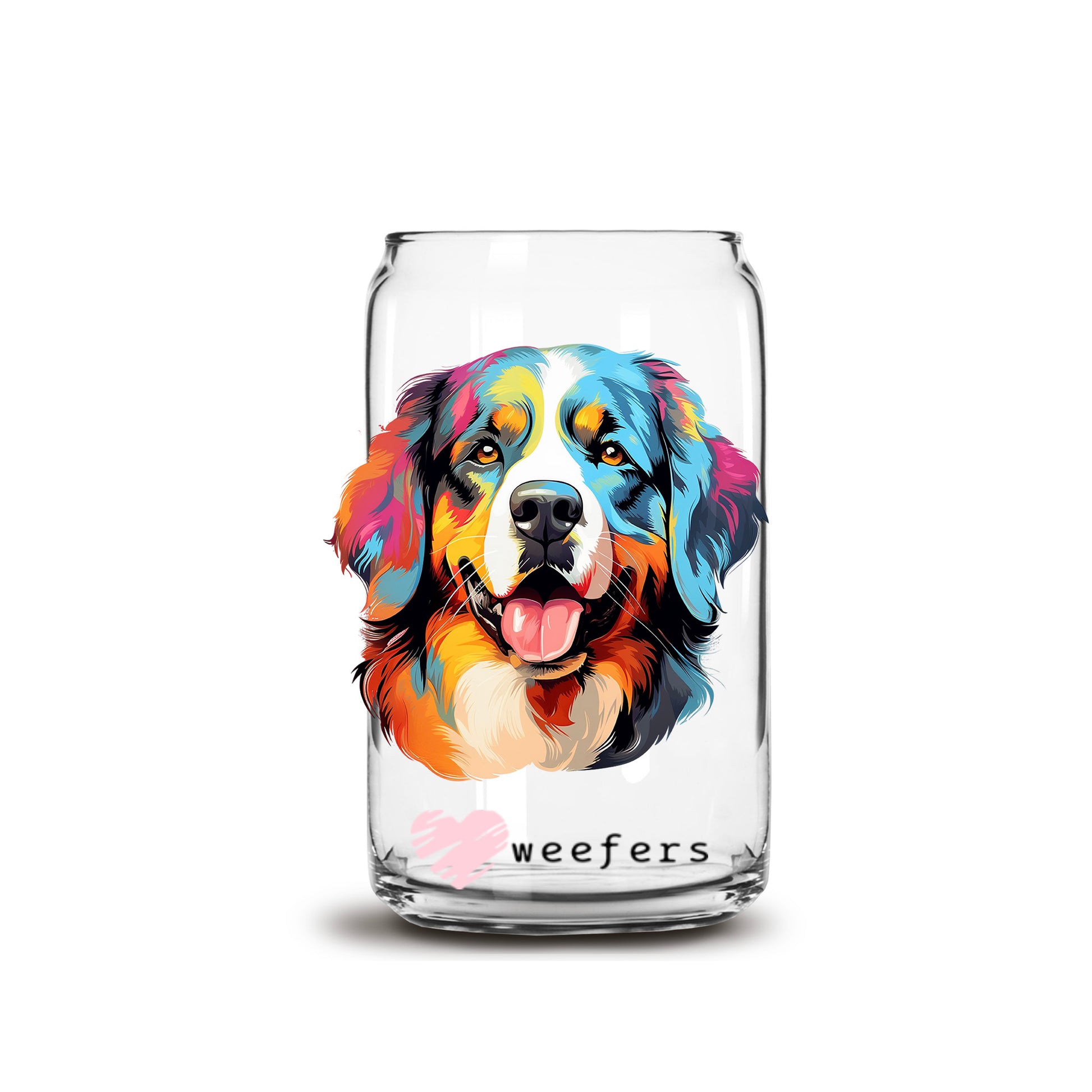 Saint Bernard Colorful Watercolor 16oz Libbey Glass Can UV DTF or Sublimation Wrap - Decal - Weefers