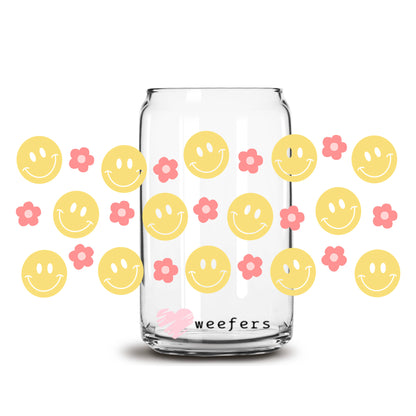 Smile Flowers 16oz Libbey Glass Can UV DTF or Sublimation Wrap - Transfer - Weefers