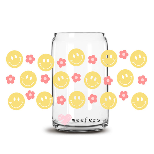 Smile Flowers 16oz Libbey Glass Can UV DTF or Sublimation Wrap - Transfer - Weefers