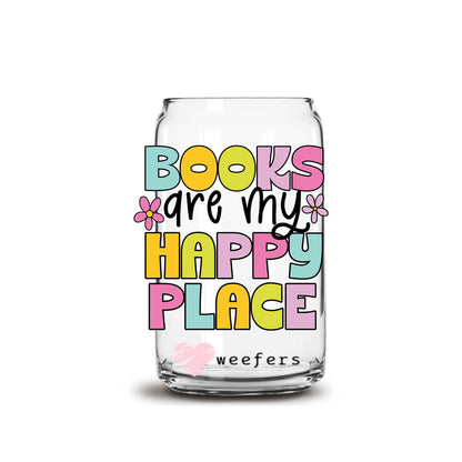 Books Are My Happy Place 16oz Libbey Glass Can UV DTF or Sublimation Wrap Decal Transfer - Weefers