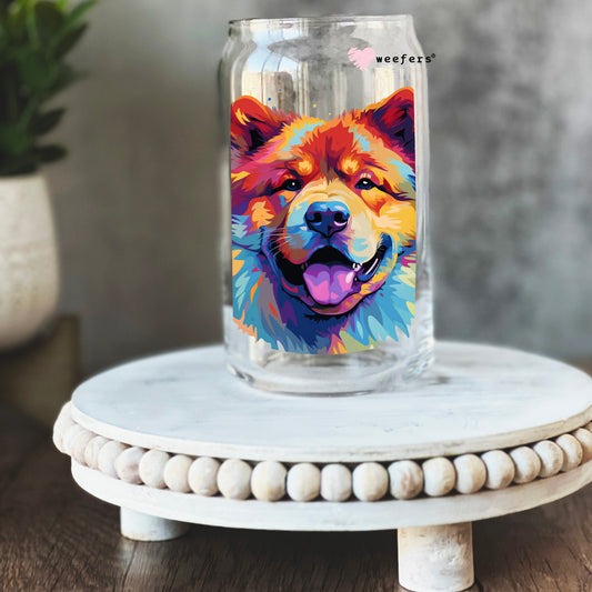 Chow Chow Colorful Watercolor 16oz Libbey Glass Can UV DTF or Sublimation Wrap - Decal - Weefers