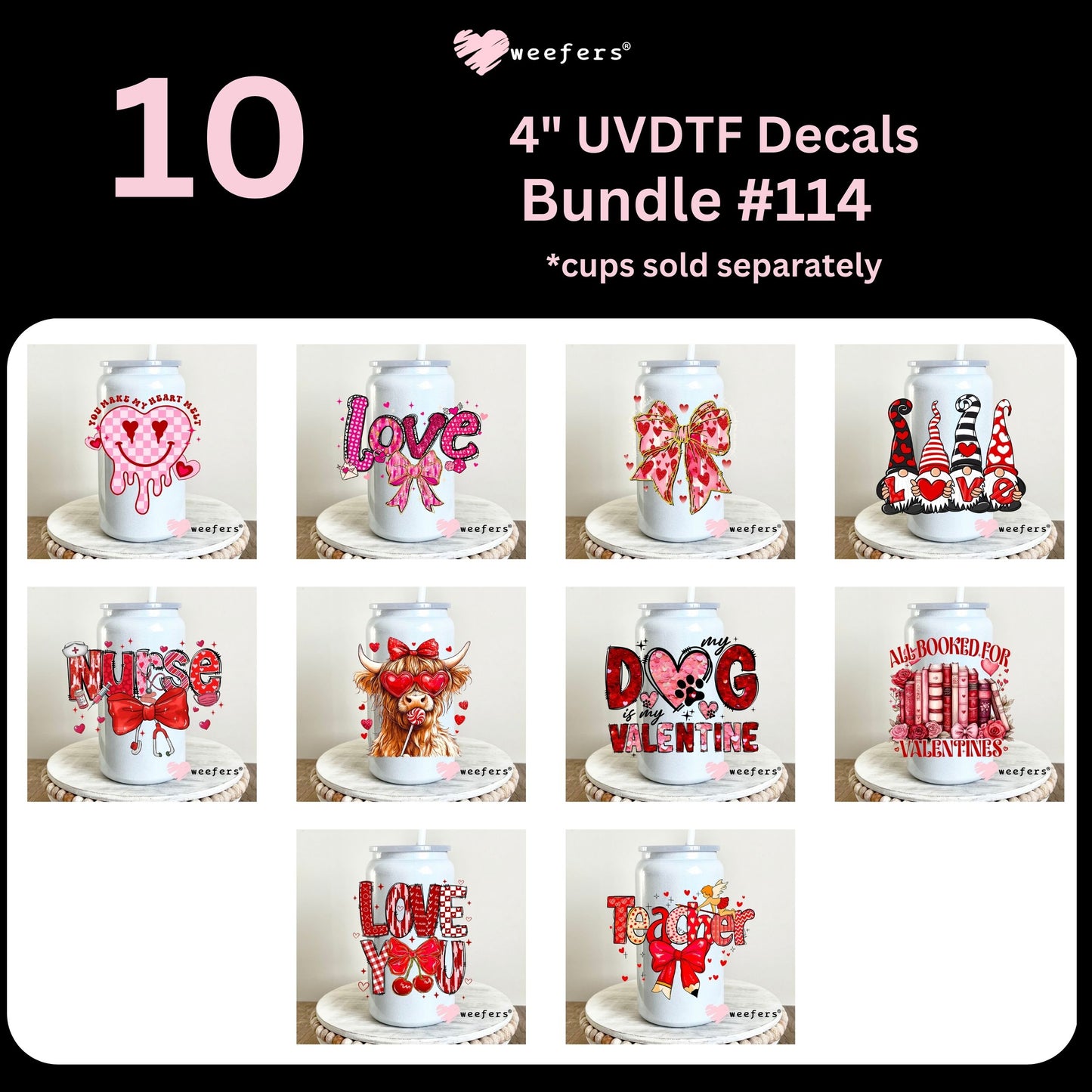 Valentine's Day 4" UV DTF Decal Bundle #114