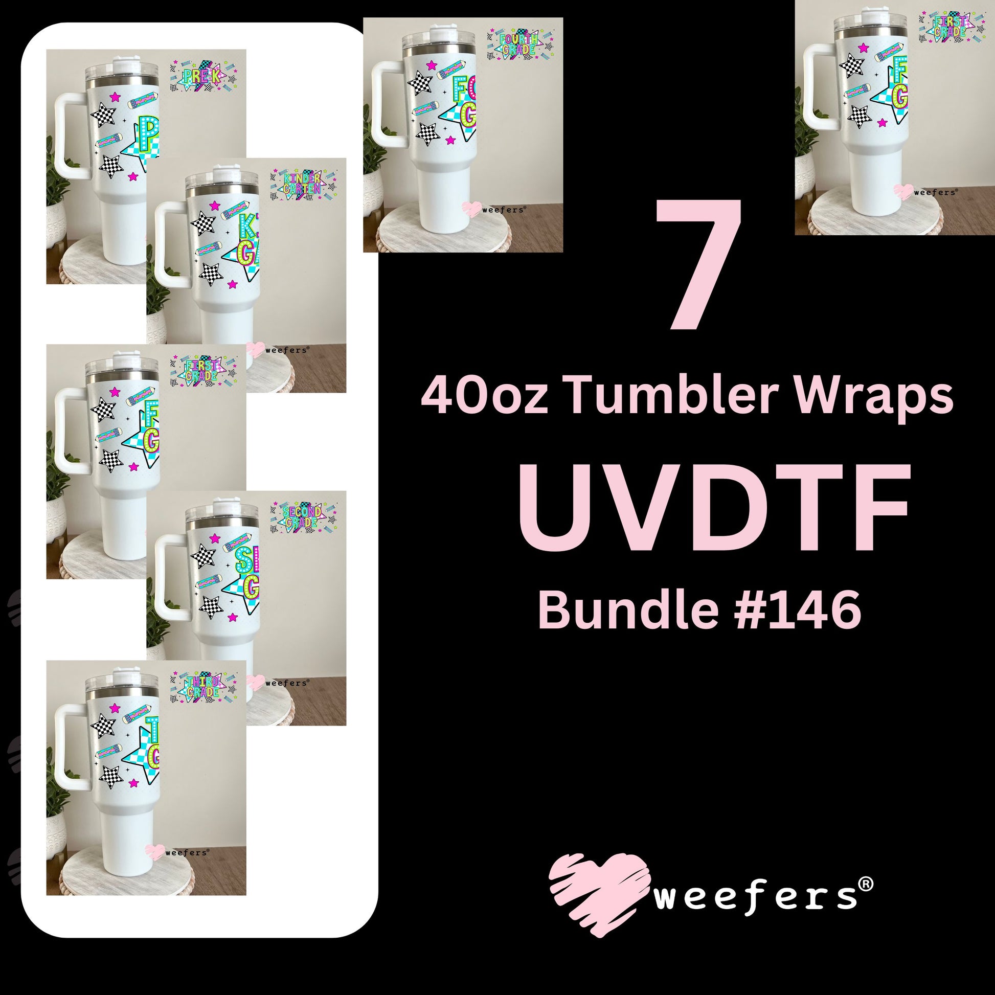 Grade School Crew Ver 1 Pre-k - 5th Grade UV DTF Cup Wrap Bundle 40oz Tumbler Weefers